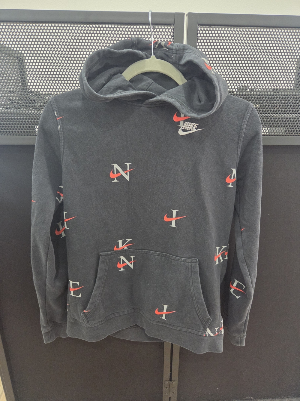 Nike Black Hoodie with Red and White Swoosh Logos